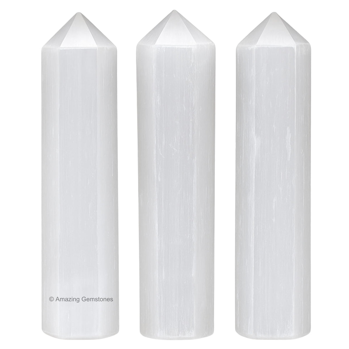 Amazing Gemstone Selenite Crystal Points Bulk Healing Crystals - Pack of 3 Single Terminated Healing Wand Point Bulk Crystals for Crafts, Crystal Grid, DIY Work - Premium Crystals for Beginners Gifts