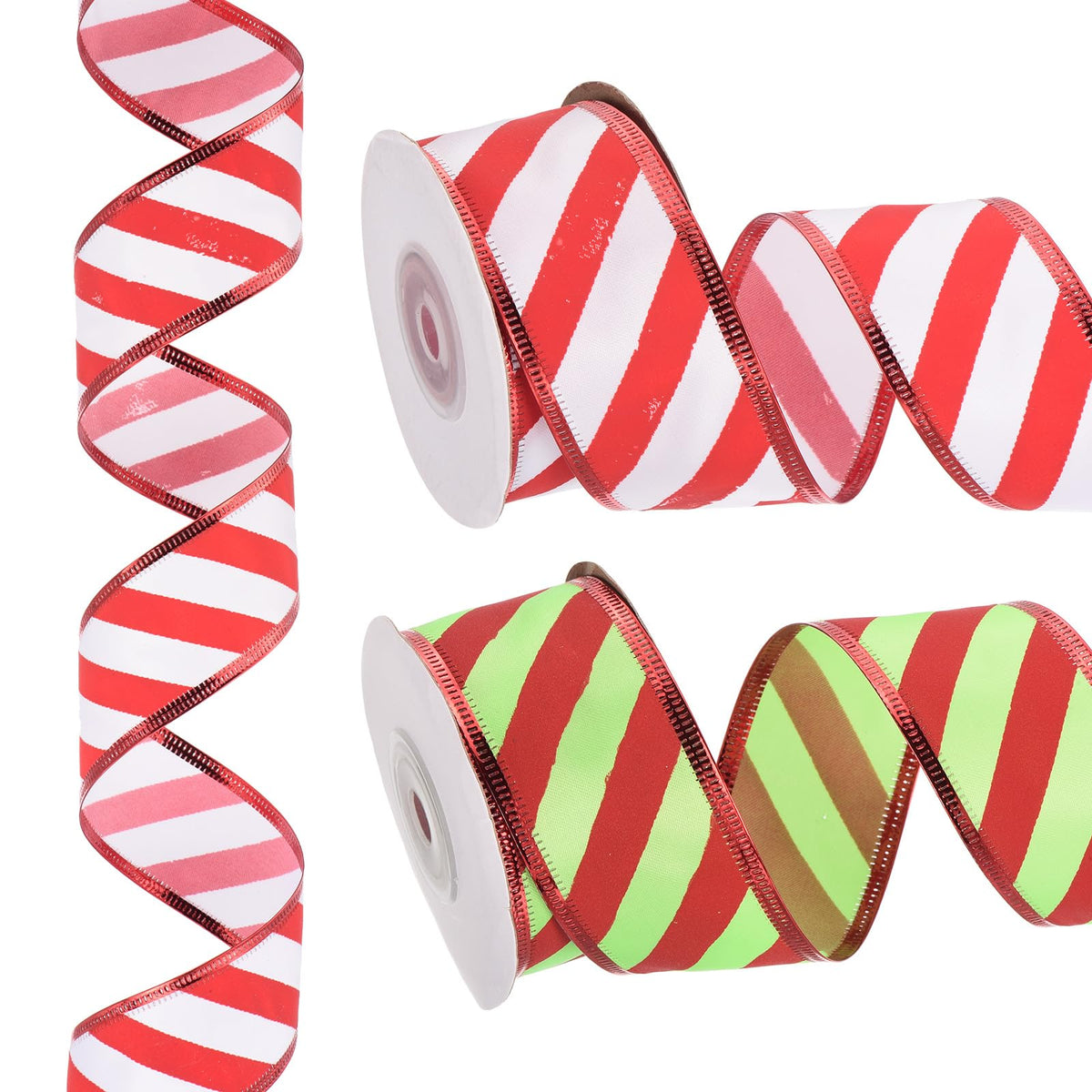 PATIKIL 20 Yards x 1.5" Striped Ribbon, Wired Gift Wrapping Ribbon Satin for Christmas Craft Birthday Wedding Festival Wreath, Red White/Red Green