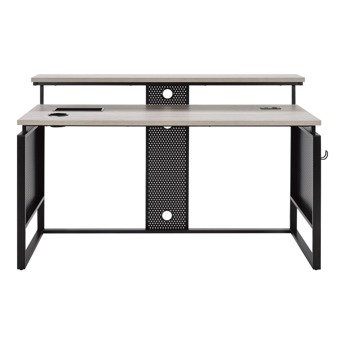 OSP Home Furnishings Ace Contemporary Modern Home Office Desk with Shelf, Rectangular with Grey Taupe Finish