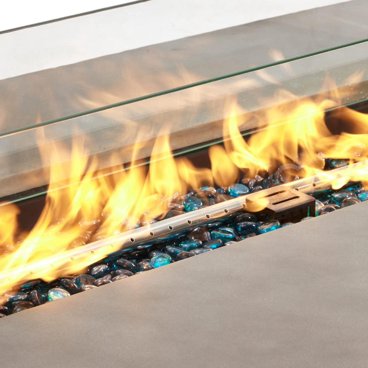 COSIEST Outdoor Propane Fire Pit Table, 56-inch x 28-inch Rectangle Gray Concrete-Like Finish, Certified, 50,000 BTU Stainless Steel Burner w Blue Fire Glass, Wind Guard, Raincover