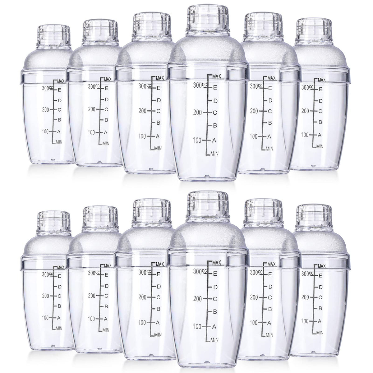 Lallisa 12 Pcs Plastic Cocktail Shaker Drink Mixer with Scales and Strainer Top Clear Shaker Cup with Measurement Plastic Mixing Tool for Tea Coffee Bubble Tea Milk(350 Cc/ 12 oz)
