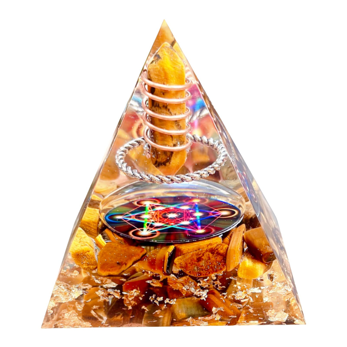 Saefheled Crystal Column Orgone Pyramid, Natural Energy Tiger's Eye Stone Orgonite Crystal Healing Pyramids, for Reduce Stress, Balance Chakra, Meditation Attract Luck, Accumulate Wealth Health (6cm)