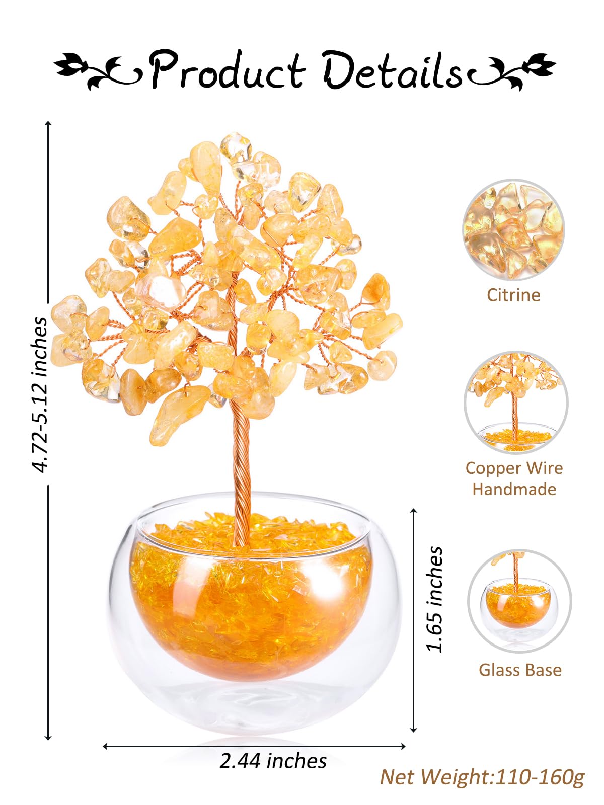 PESOENTH Citrine Crystal Tree of Life Gifts for Women Mom Birthday,Citrine Stone Tree Gem Tree for Positive Energy Good Luck Spiritual Home Room Decor Gifts