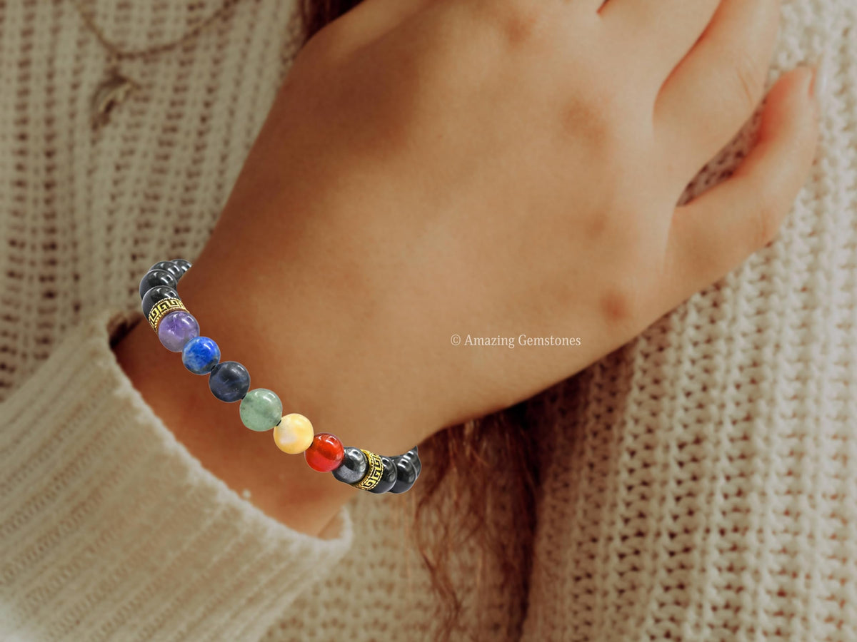Amazing Gemstone Chakra Black Obsidian Bracelet, Gifts For Men & Women - Protection Healing Crystal Bracelet - 8mm Gemstone Beaded Adjustable Bracelet, Pulseras Para Hombres Mujer Stocking Stuffers