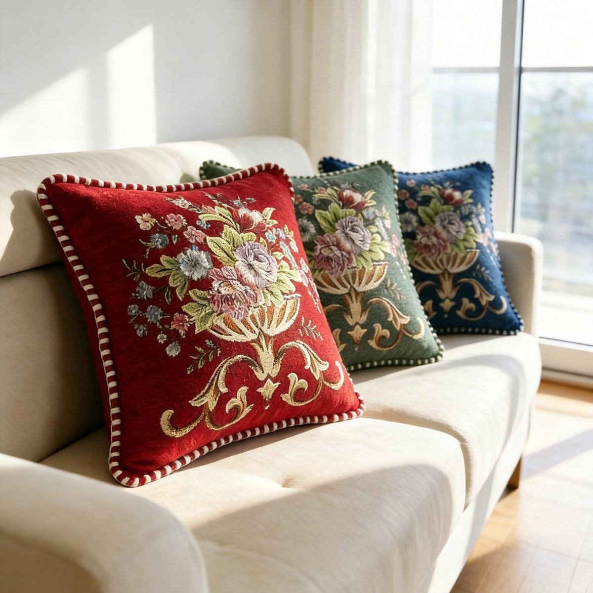 Qupace Set of 2 Brown Vintage Embroidered Throw Pillow Covers 18x18in,Floral Cushion Cover for Sofa Couch Bedroom,Coffee Pillow Covers