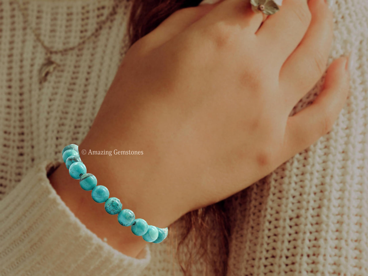 Amazing Gemstone Crystal Bracelet for Women Men's Gifts - Protection Healing Crystal Bracelet - 8mm Gemstone Beaded Stretchable Bracelet Pulseras Para Hombres Mujer Stocking Stuffers Mothers Day Gift (Turquoise (Stabilized))