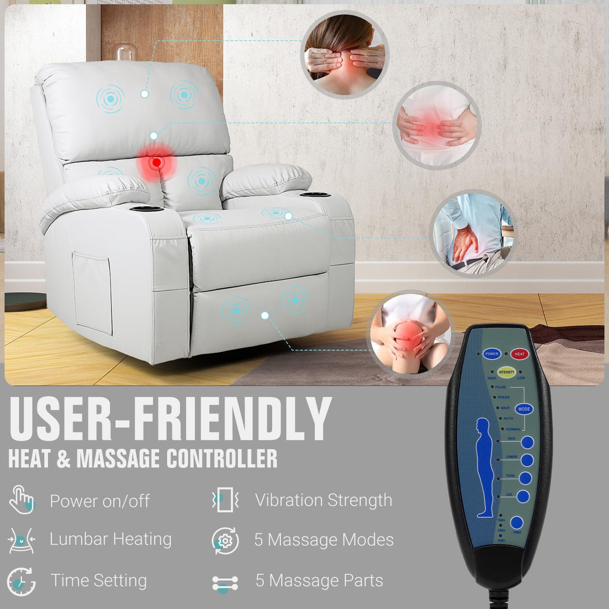 LAFWELL Rocking Recliner Chair, Massage Rocker Recliner Chair with Vibration Massage and Heat, 360° Swivel Recliner Chairs, Living Room, Bedroom, Nursery, RV, Grey