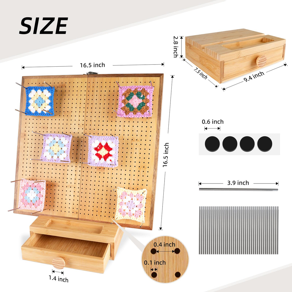 Extra Large 16.5” Foldable Crochet Blocking Board with 40 Pegs/Pins & Storage Case, Granny Square Blocking Boards for Crochet Projects, Crocheting Accessories Gifts for Crocheters Beginners