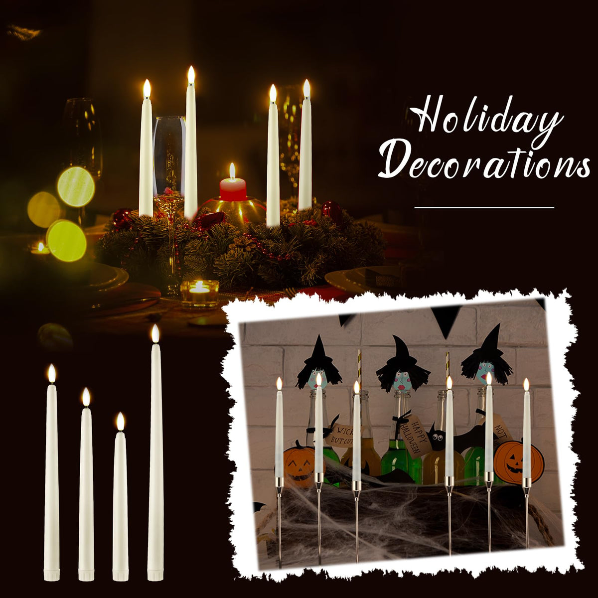 Baquler 40 Pcs Flameless Taper Candles LED Flickering Taper Candlesticks Bulk Battery Operated Flameless Candle for Wedding Halloween Christmas Birthday Decoration, 8.5/9.7/10.8/12.8 Inch (Ivory)