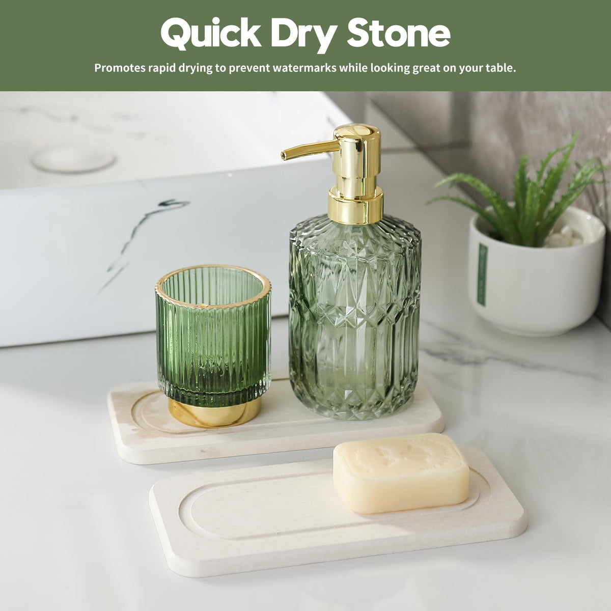 2Pack Diatomite Stone Sink Tray, Water Absorbing Faucet Mat for Kitchen & Bathroom Counter, Quick Dry Decorative Soap Dish Makeup Vanity Caddy,Dispenser Sponge Holder Organizer, Beige-8"x 3.8"