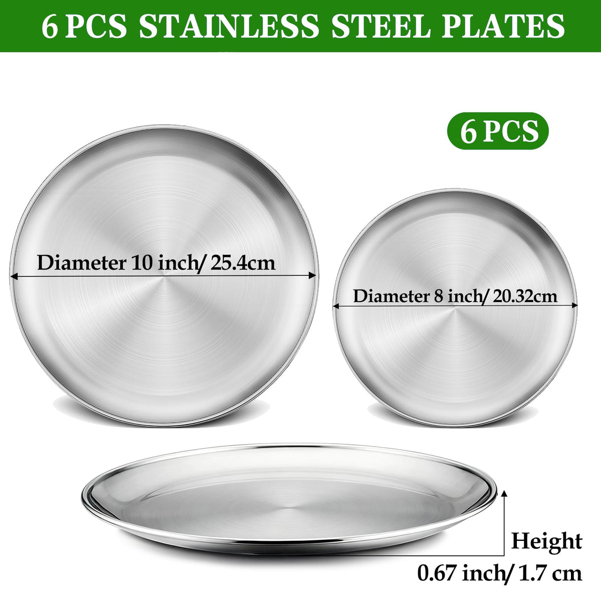 Funnydin 6Pcs Pizza Pan for Oven - 10 & 8 Inch Pizza Pan Set, Stainless Steel Pizza Tray, Non-Toxic Round Pizza Plate for Baking, Party & Picnic Use, Dishwasher Safe