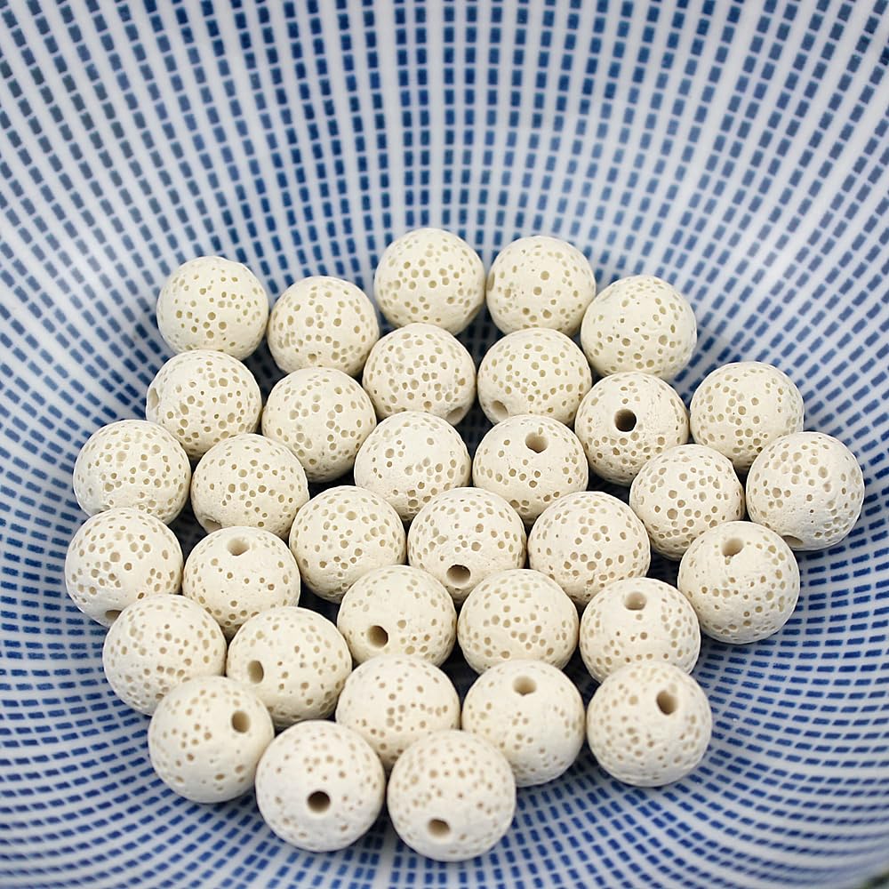 MJDCB Natural Multicolor Volcanic Lava Stone Round Loose Stone Beads DIY for Jewelry Bracelet Making 15" (12mm, White)