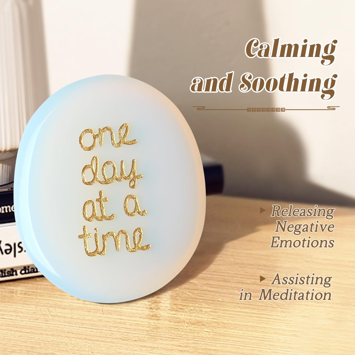 QINJIEJIE One Day at A Time Opal Worry Stone Healing Crystal Thumb Stones Thinking of You Gifts for Anxiety Relief Items You Got This Inspirational for Friend Encouragement Gift for Women Men