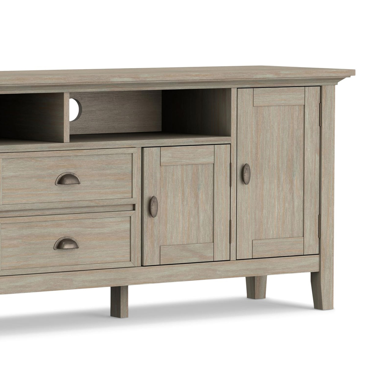 SIMPLIHOME Redmond TV Stand - 72 inch Wide Solid Wood Media Console in Distressed Grey, Transitional Entertainment Center for Living Room for TVs up to 80 Inches with Drawers and Cable Management