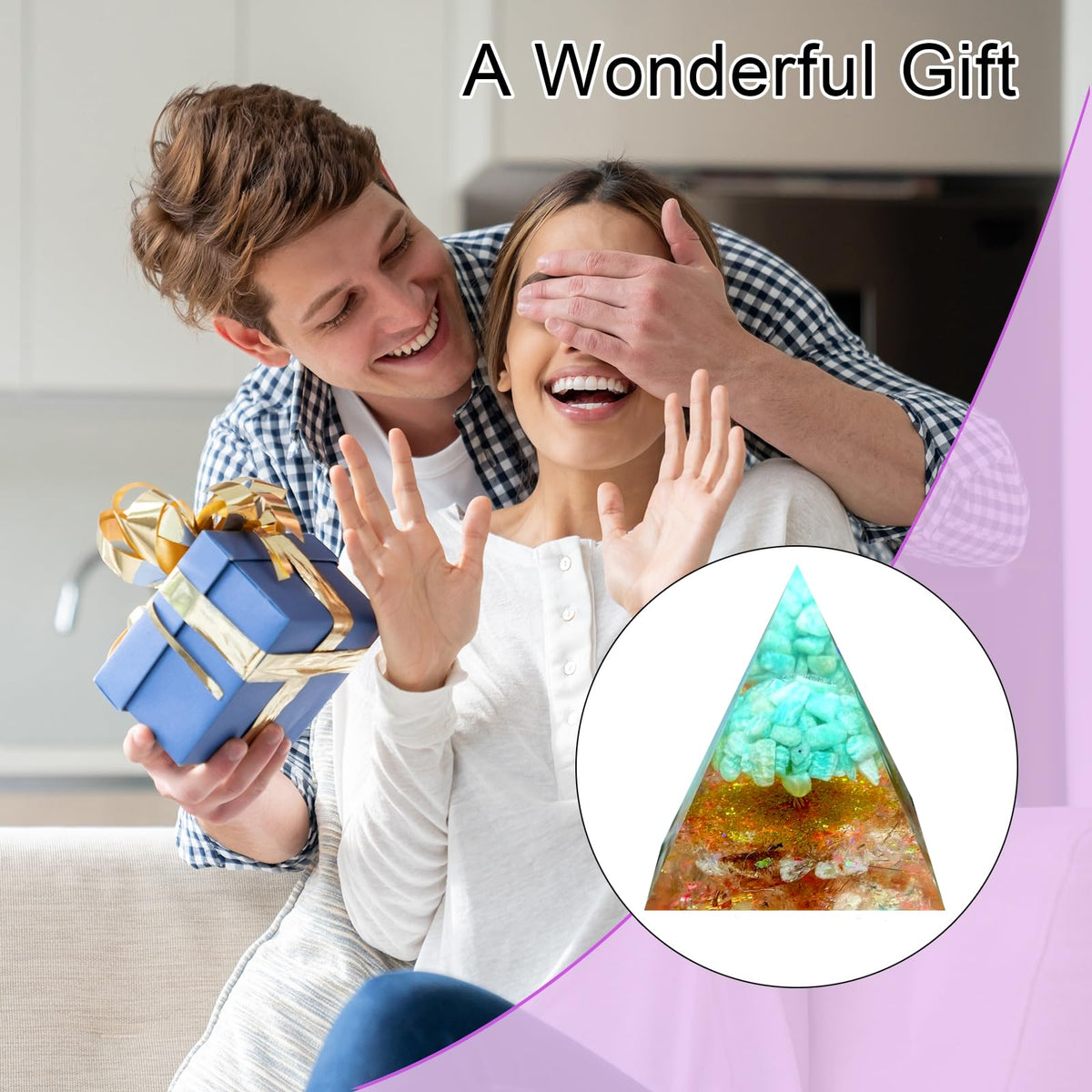 Saefheled Tree of Life Orgone Pyramid,Natural Tianhe Stone&Black Gold Stone Orgonite Healing Crystal Pyramid,Crystal Stone Positive Reiki Energy Generator Collection Wealth Lucky Meditation Tool(6cm)