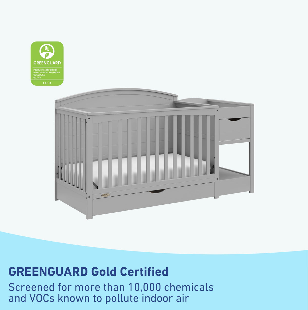 Graco Bellwood 5-in-1 Convertible Crib & Changer with Drawer - GREENGUARD Gold Certified, Full-Size Storage Drawer, Converts to Toddler Bed (Pebble Gray)