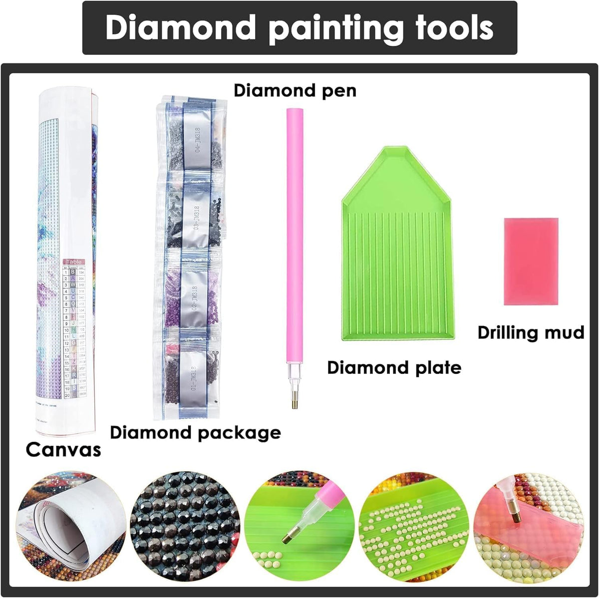 Yomiie 2 Pack Large Diamond Art Kits for Adults, Deers & Horses Diamond Painting Art Animals DIY Full Round Drill Kits, Rhinestone Diamond Crystal Craft Canvas Home Wall Decor 31.5x11.81 inch
