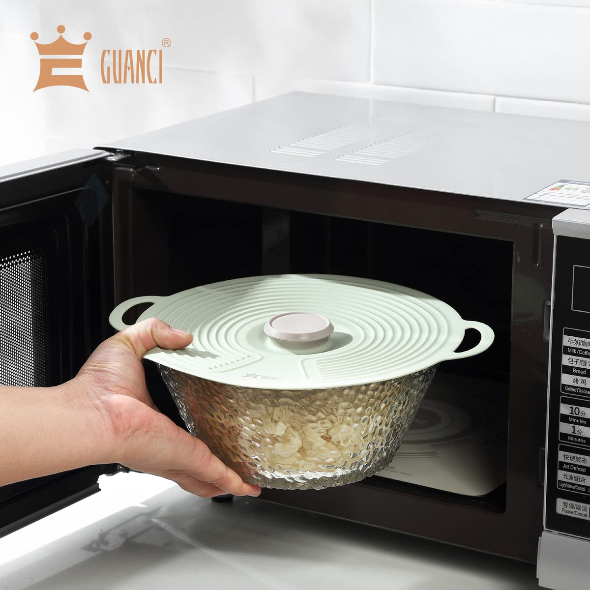 GUANCI Silicone Lids for Bowl 8 Pack, Microwave Splatter Cover with 6 Sizes Reusable Heat Resistant Lids Fits Cups, Bowls, Plates, Pots, Pans, Skillets, Stove Top, Oven, Fridge Dishwasher Safe