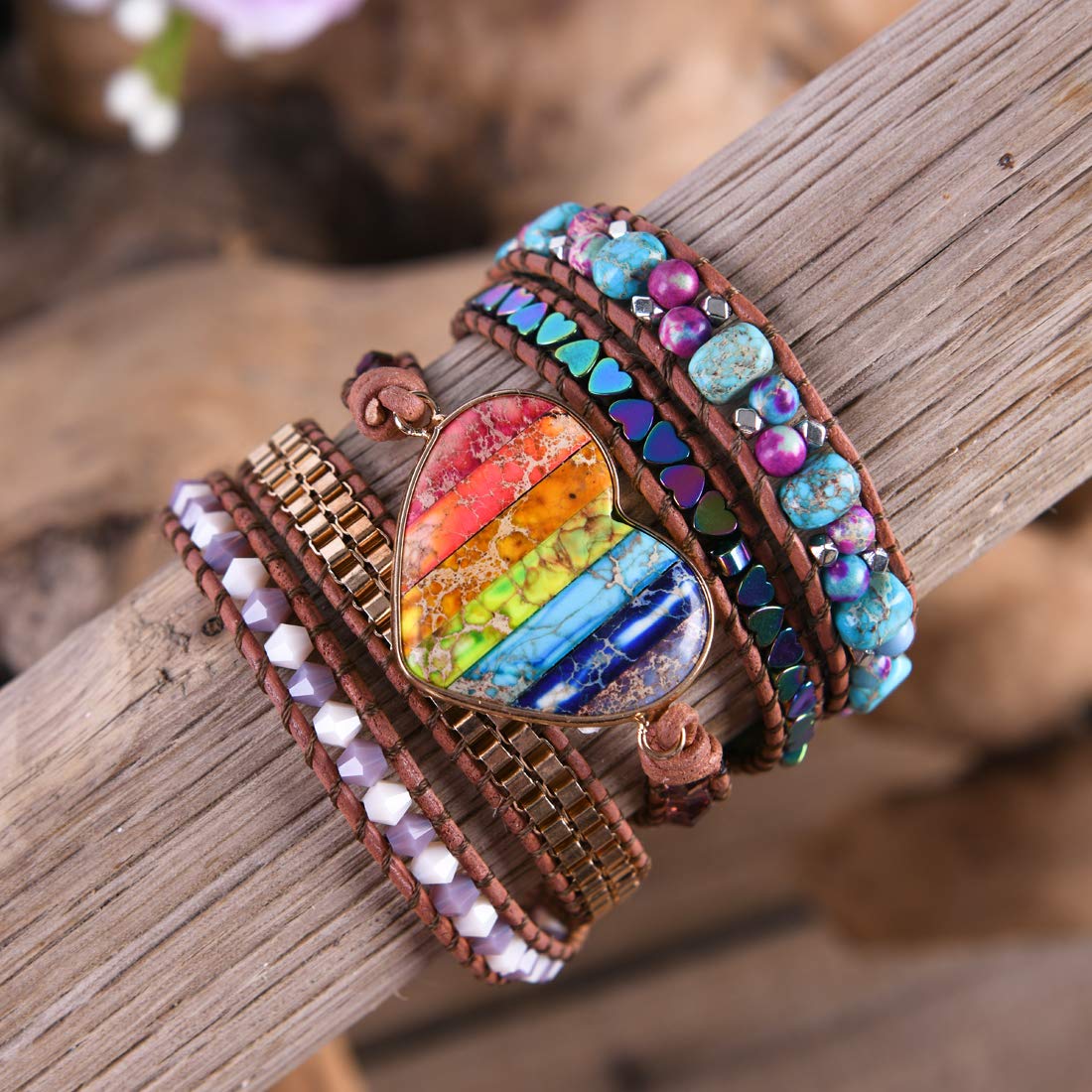 YGLINE Handmade Leather Wraps Bracelet Beads Yoga Bracelets Gemstone Healing Bracelets