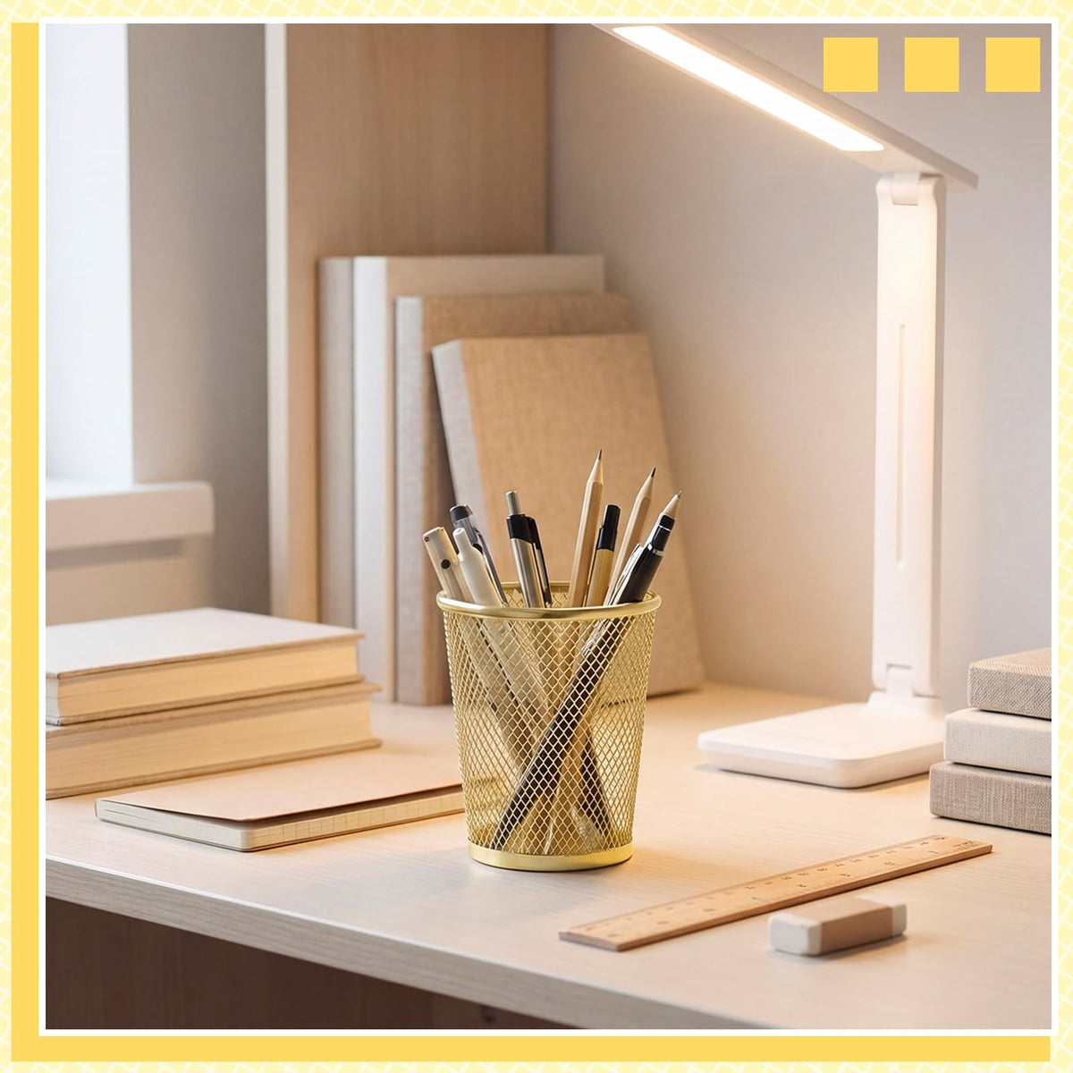 Poola Voidra 6 Pcs Gold Mesh Pen Holders Bulk Metal Pencil Makeup Brushes Cups Back to School Supplies Round Golden Organizer Golden for Desk Home Office Classroom Students Teachers Staff