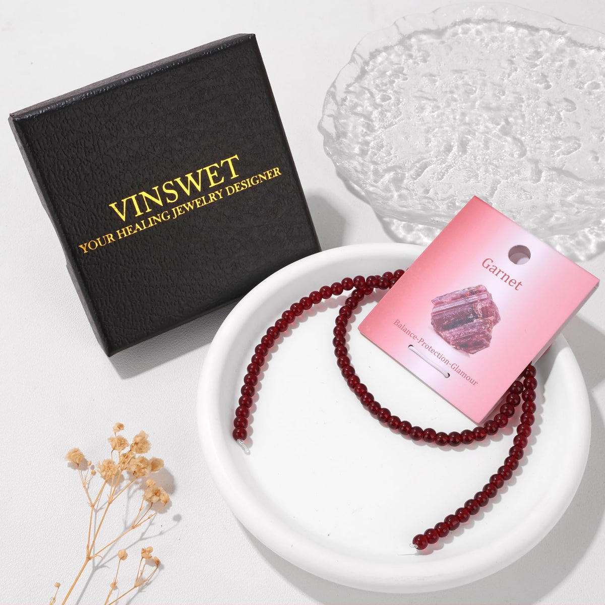 Vinswet 90pcs 4mm Garnet Natural Stone Beads Round Genuine Real Stone Beading Loose Gemstones DIY Smooth Bead for Bracelet Necklace Earrings Jewelry Making