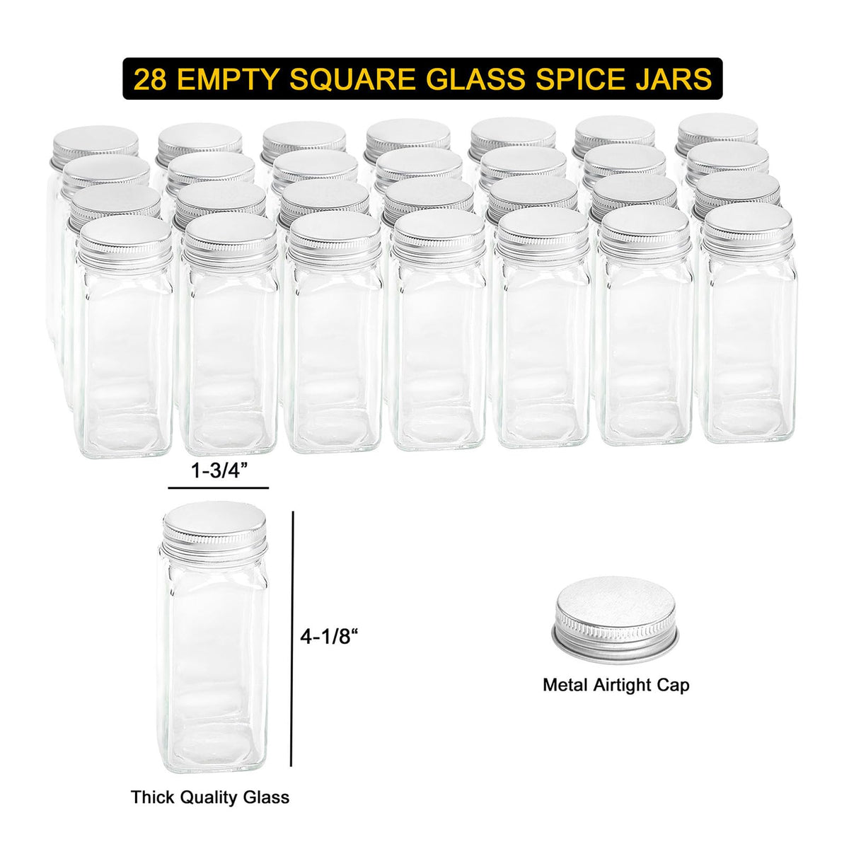 SpaceAid Spice Rack Organizer with 36 Spice Jars, 386 Spice Labels, Chalk Marker and Funnel Set for Cabinet, Countertop, Pantry, Cupboard or Door & Wall Mount - 36 Jars, 17.2" W × 10.8" H, Black