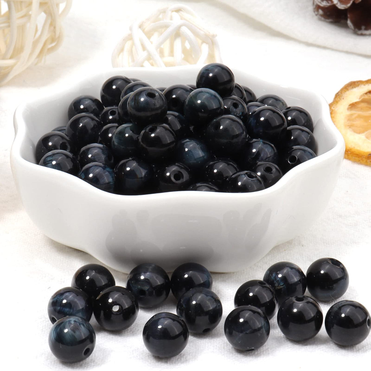 35pcs 10mm Natural Blue Black Tiger Eye Gemstone Beads Energy Healing Crystal Round Loose Stone Beads for Jewelry Making, DIY Bracelets Necklaces