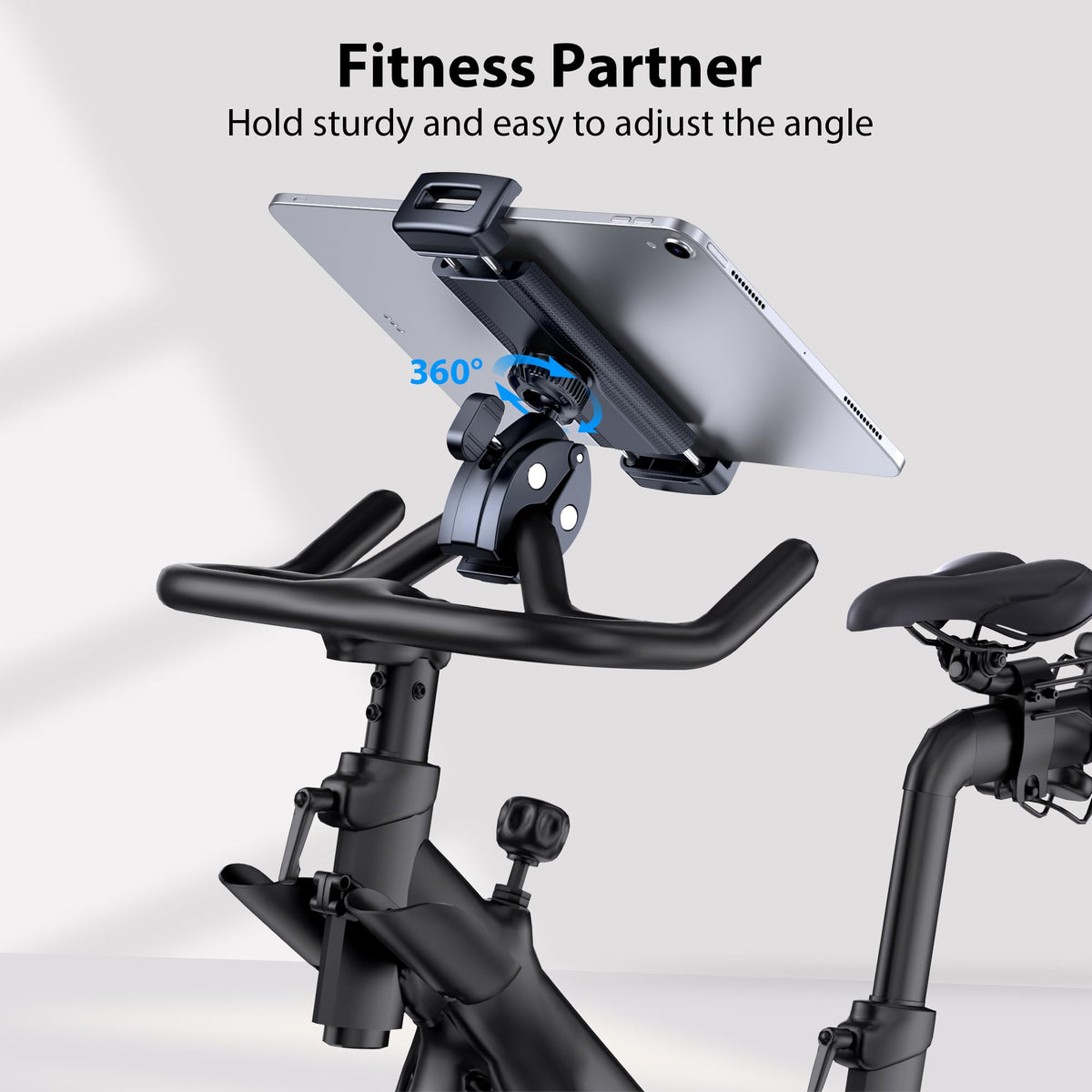 CreaDream Tablet Holder Mount for Spin Bike, Tablet Clamp for Treadmill, Indoor Stationary Bike, Stroller, Peloton, Gym Trainer Handlebar Stand Fit for iPad Pro/Air/Mini, Galaxy Tabs, Phones, 4.7-13"