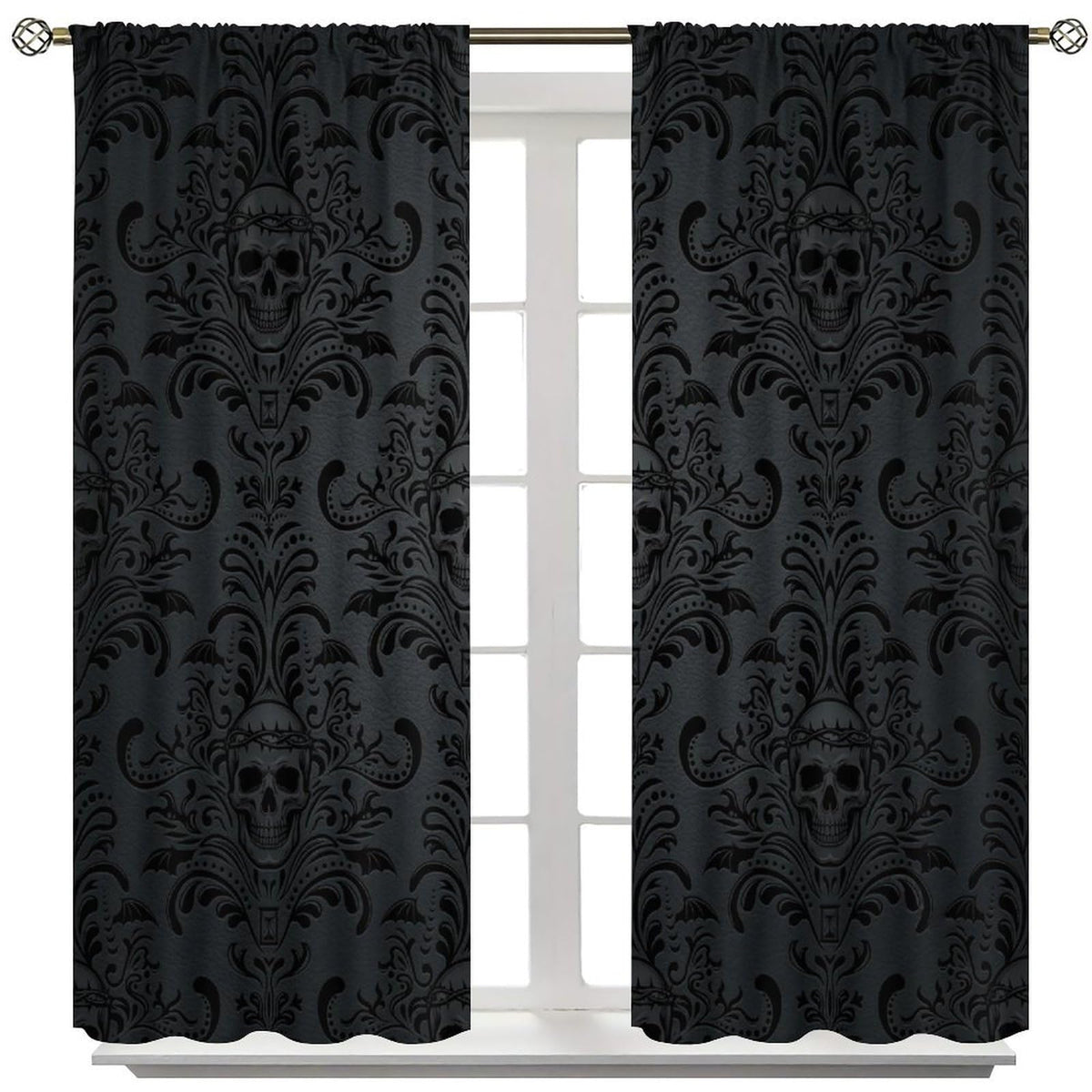 Halloween Curtains for Living Room,Skull Spooky Moody Skeleton Gothic Treatments Drapes for Bedroom Indoor Outdoor Event Party Decor 42" W X 45" L