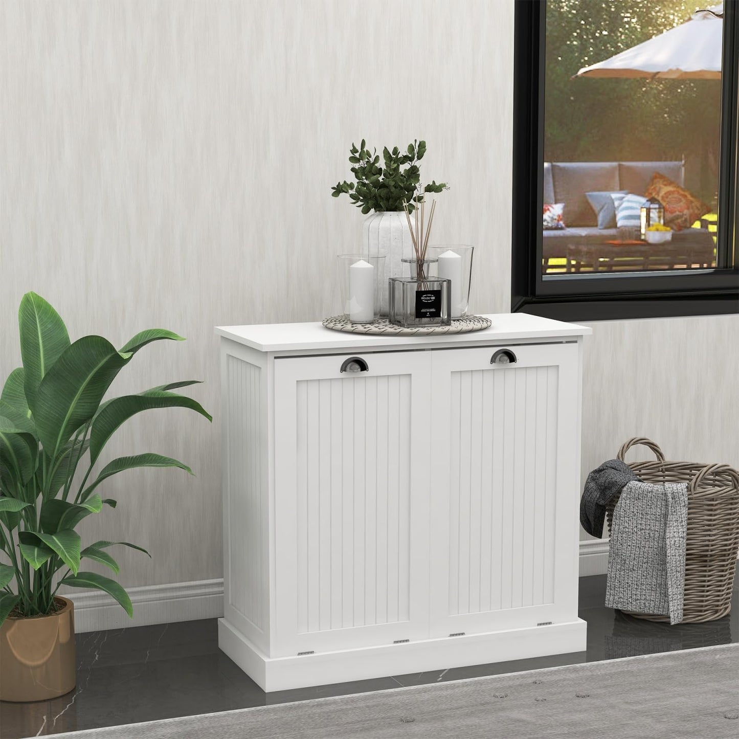 KCSWKJ Two-Compartment Tilt-Out Laundry Sorter Cabinet-White