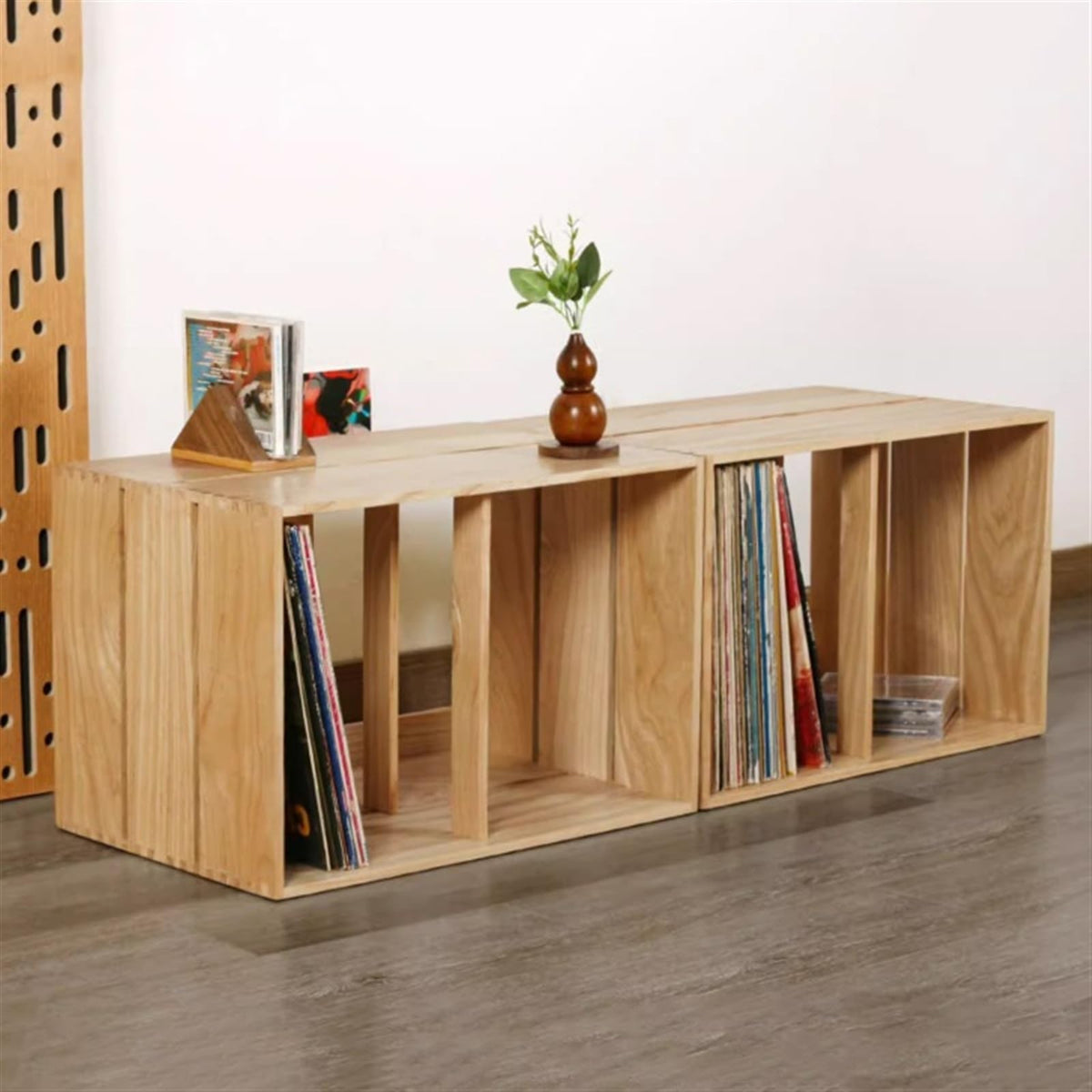 uP9sF2mD DVD Shelf Organizer Vinyl Record Holder - Tabletop Storage Display Shelf Stackable Wooden LP Cabinet Stand CD Storage Rack