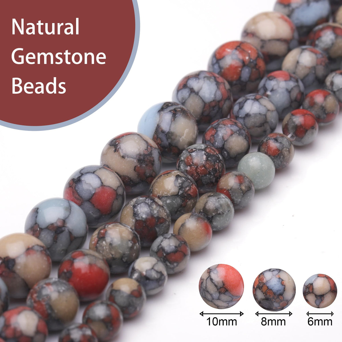 Chicager Natural Stone Beads for Jewelry Making,8mm Colorful Imperial Jasper Polished Smooth Round Gemstone Beads for Bracelet Necklace 15 Inch