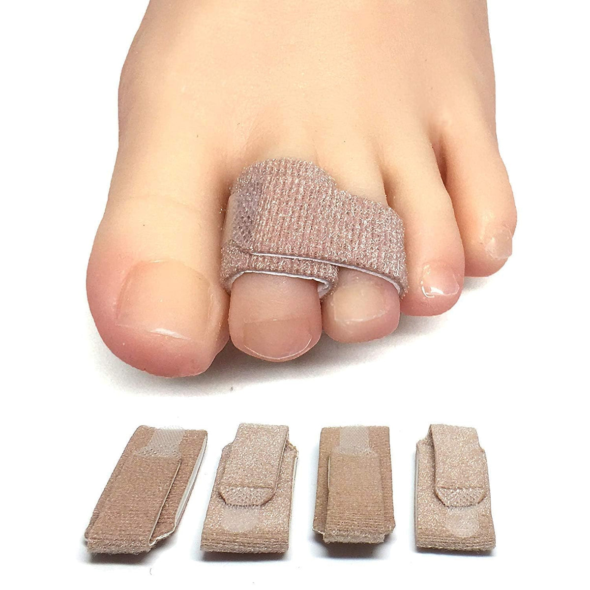 ZenToes Hammer Toe Corrector for Women & Men - Reusable Fabric Buddy Wraps for Broken Toes - Cushioned Toe Splint for Protection & Recovery & Hammertoe Straightener - 4 Count (OSFM, Beige)