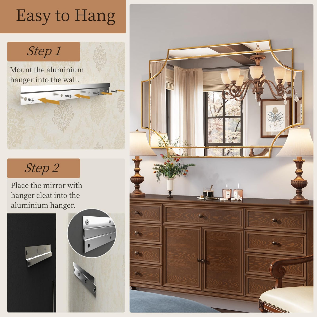 Kelly Miller 32"x48" Large Gold Mirror for Wall, Modern Decorative Mirror Rectangle Wall Vanity Mirror Bevelled Full Length for Bathroom Living Room Bedroom Farmhouse Fireplace Entryway