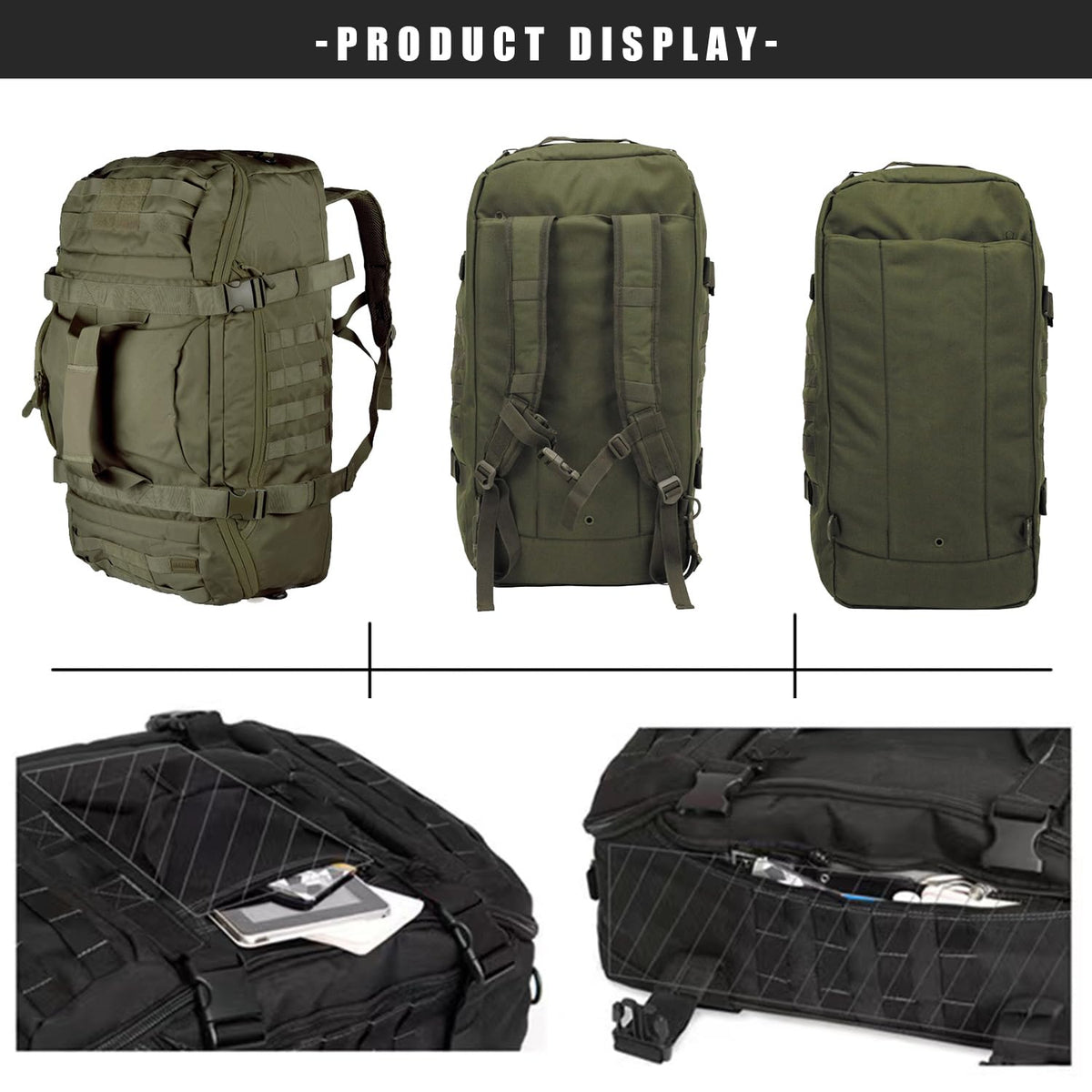 Miramrax Travel Duffle Bag Backpack for Men - Large Tactical Bags Weekender Gym Bag for Overnight Traveling Military Workout Deployment Sports (Green, 25L)