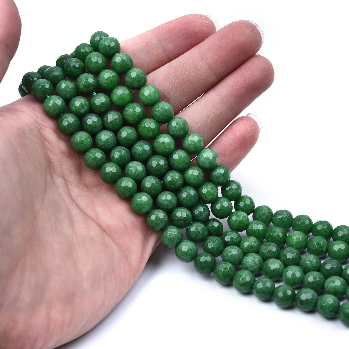 HAAMIIQII 8mm Grass Green Jade Faceted Round Stone Spacer Beads, Loose Gemstone Beads for Jewelry Making, DIY Bracelet, Necklace, Healing Crystal 15 Inch (51pcs)