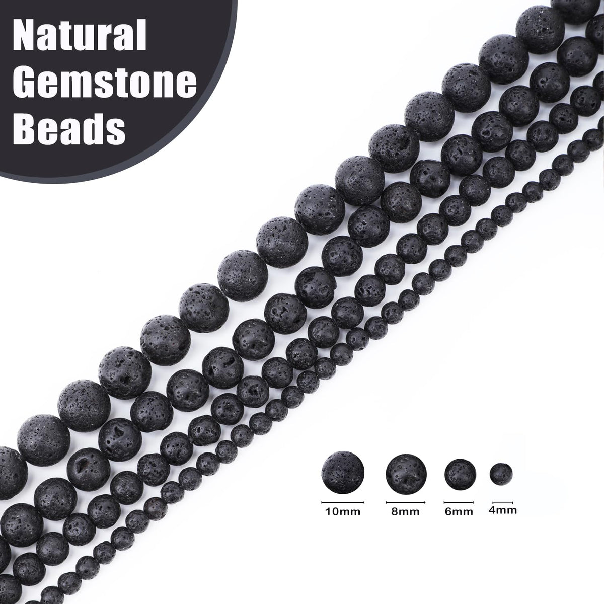 CMBYN Natural Stone Beads Round Genuine Real Stone Beading Strand Loose Gemstones DIY Smooth Bead for Bracelet Necklace Earrings Jewelry Making (Black Lava, 10mm 36 Pieces)