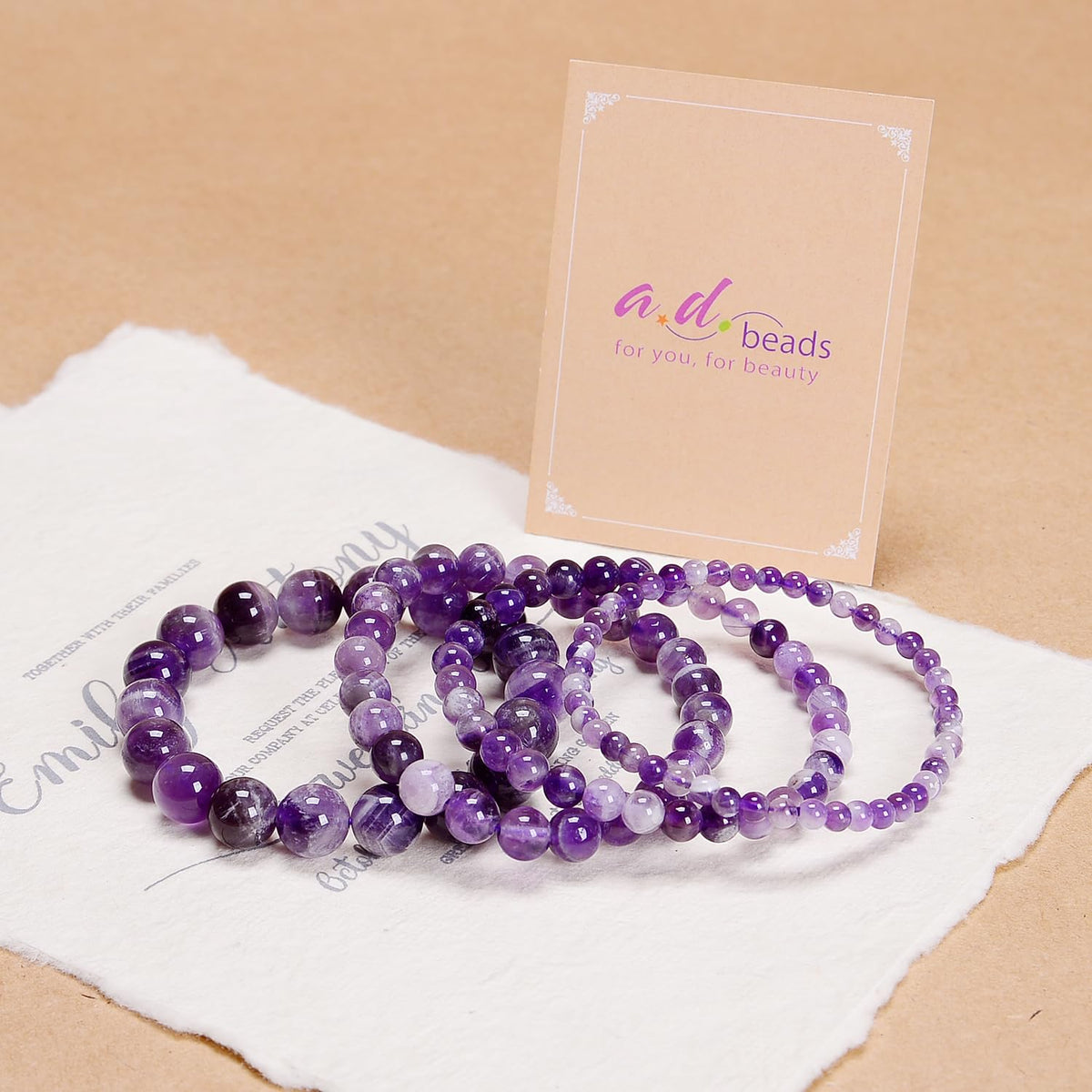AD Beads Handmade Gemstone Stretch Elastic Bracelet Crystal Healing Reiki Nature's Beauty and Spiritual Essence Unisex (8mm, Dream Amethyst (Third-Eye Energy))