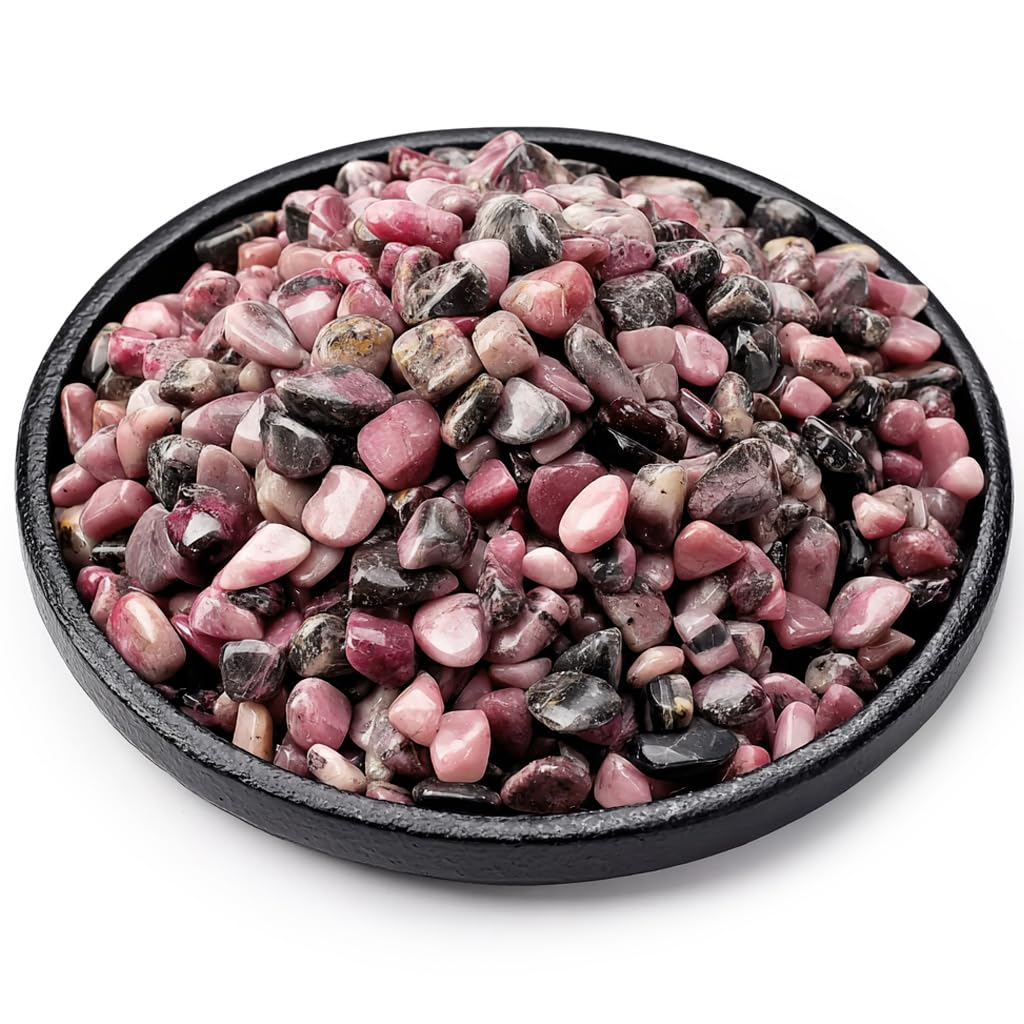 SigMntun Polished Rhodonite Crystal Chips 200 Pcs - 0.3" 10 oz Tumbled Stone Chips Crushed Sea Glass Stones Healing Reiki Crystal Making Home Decoration