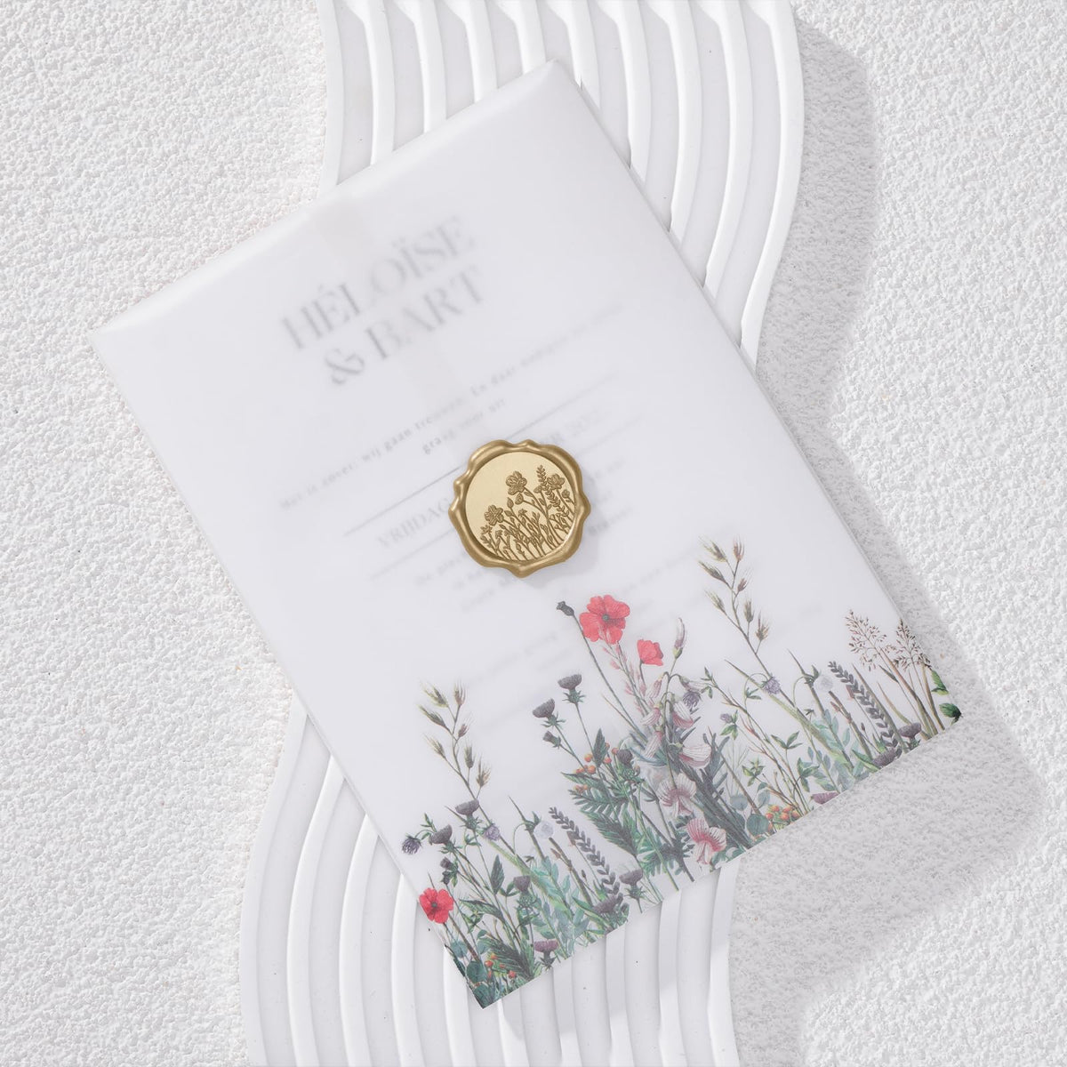UNIQOOO Wildflower Wax Seal Stickers - Floral Wedding Invitation Envelope Seal Sticker, 50 Pcs Self- Adhesive Light Gold Field of Flowers Stickers, Perfect for Christmas, Gift Wrapping