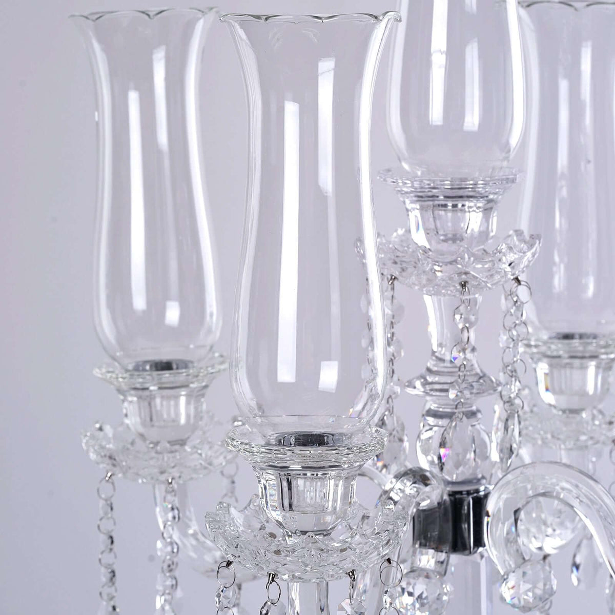 Efavormart 5 Arm Premium Crystal Glass Taper Candle Holder Candelabra with Chandelier Chains 32"