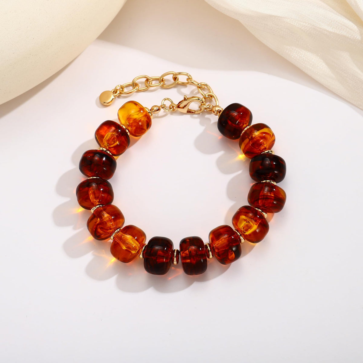 HUAYUNFANG Brown Beads Bracelet for Women Vintage Statement Beaded Bracelets Tortoise Resin Bracelet Handmade Beads Bracelet Summmer Jewelry