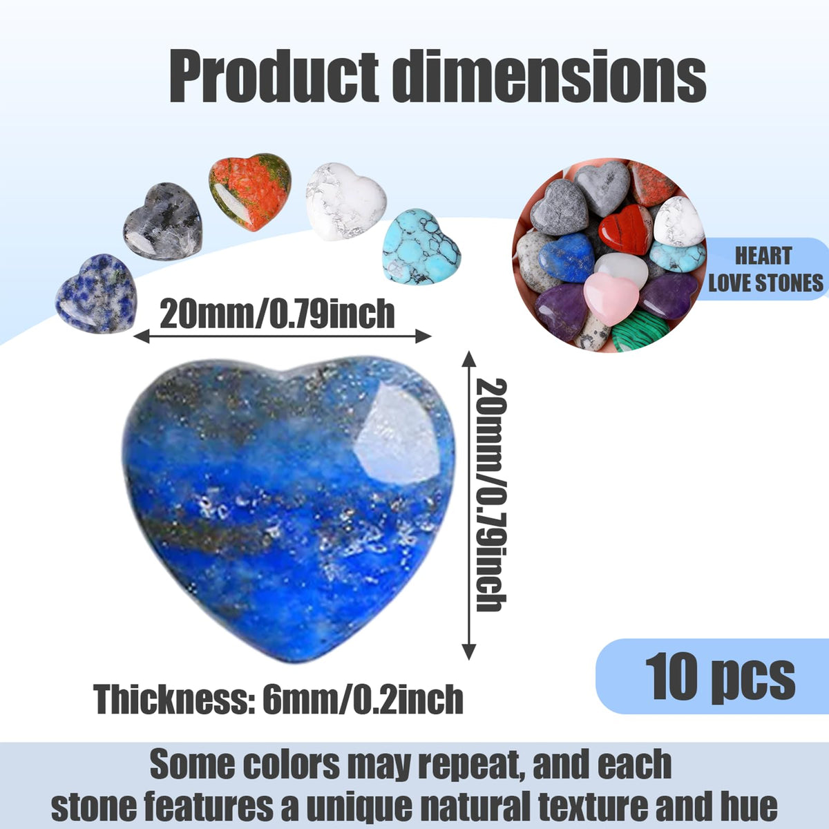 shuielai Heart Shaped Healing Crystals 10 PCS 1 Inch - Palm Worry Stone for Chakra Reiki Balancing Meditation, Spiritual Love Gifts for Women（Color Mixing）