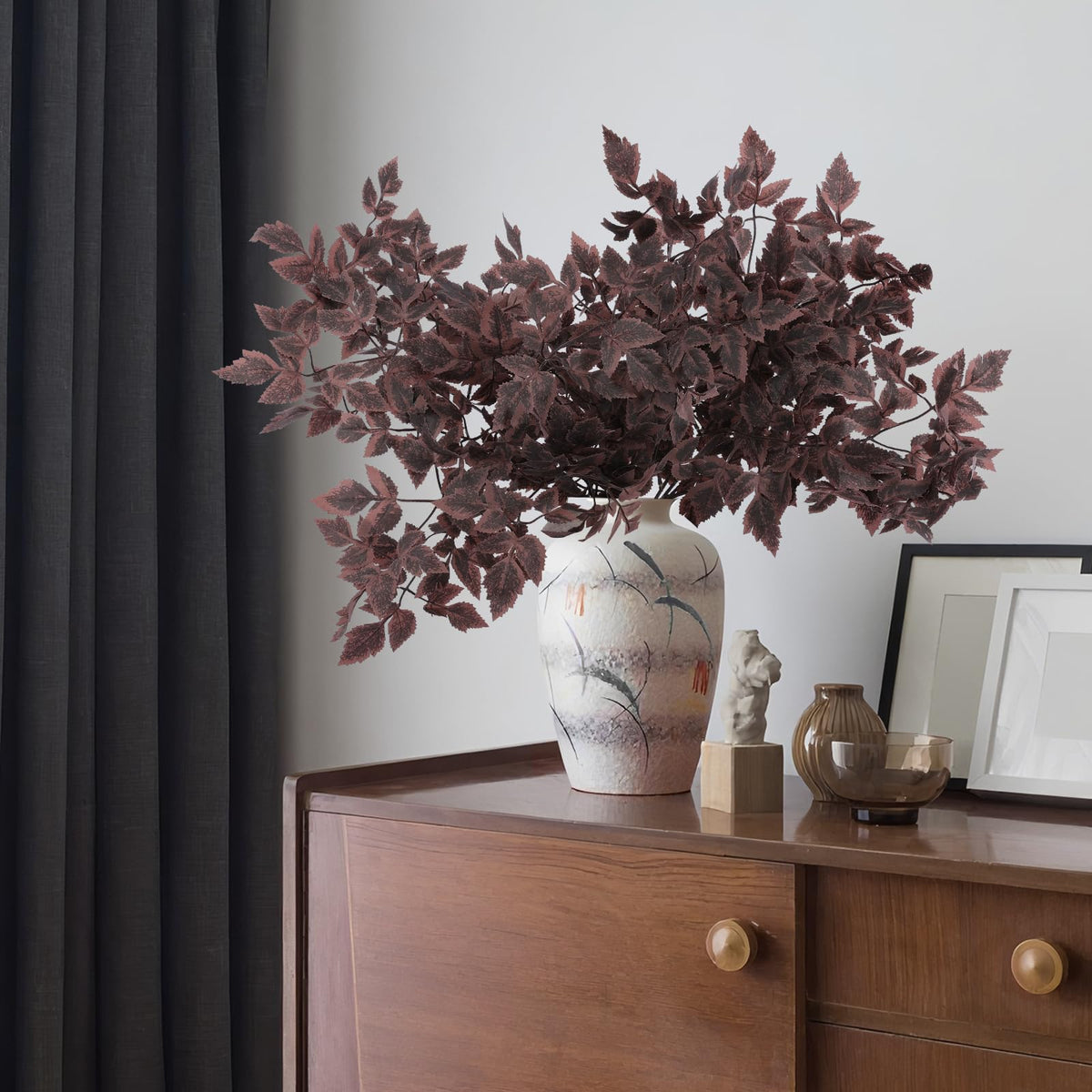 Hananona 4 Pcs Artificial Cimicifuga Leaf Spray, 23 in Faux Burgundy Fall Greenery Branch with Long Stems for Vase, Farmhouse Thanksgiving Autumn Centerpiece Halloween Decor (4, Chocolate, 23 in)