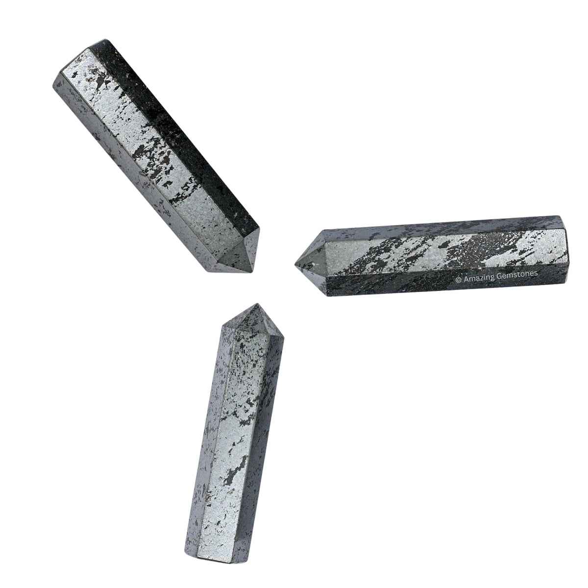Amazing Gemstone Hematite Crystal Points Bulk Healing Crystals - Pack of 3 Single Terminated Healing Wand Point Bulk Crystals for Crafts, Crystal Grid, DIY Work - Premium Crystals for Beginners Gifts
