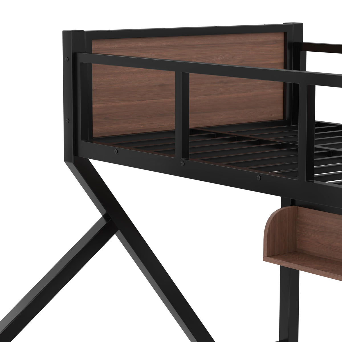 Bellemave Metal Bunk Bed Twin XL Over Queen Size with Storage Shelves & LED Light,Heavy Duty Bunk Bed Frame with Wood Board & Sturdy Slats,Twin XL Over Queen Bunk Beds for Bedroom,Noise Free, Black