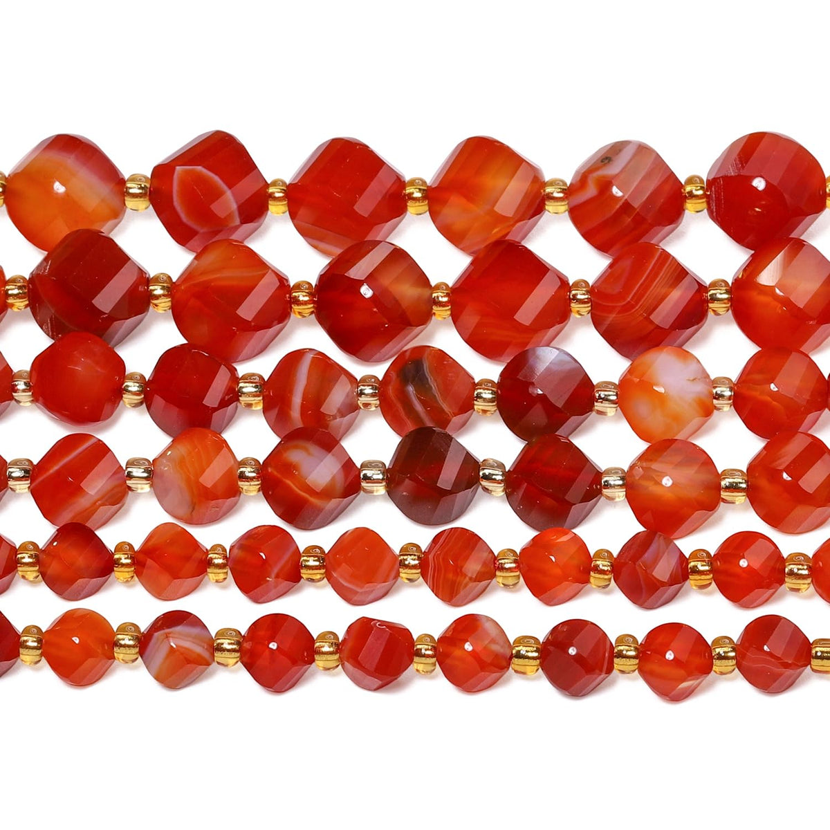 Yochus 42pcs Natural Red Striped Agate Stone Beads for Bracelet，2strands 6mm Facted Twist Loose Gemstone Beads for Jewelry Making DIY Craft Necklace Earring