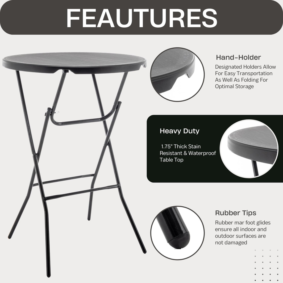 BTEXPERT Set of 10, Black 32" Round 43" Bar Height Granite Folding Commercial Portable Banquet Card Plastic Coffee Dining Table for Wedding Party Coffee Event Home Kitchen Indoor Outdoor-Ten