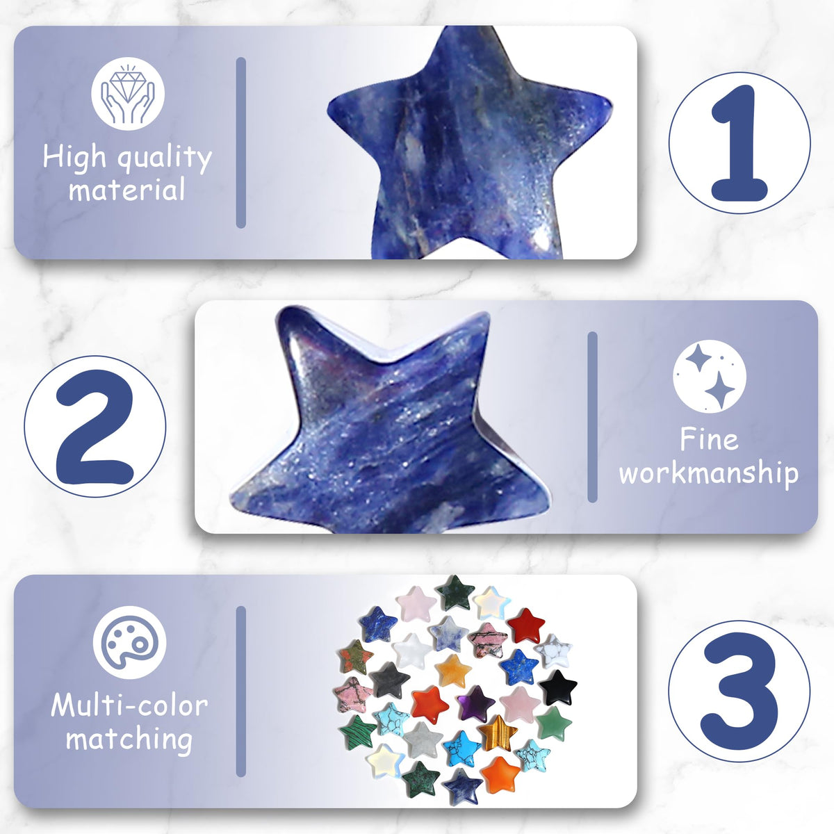 QINJIEJIE 20 PCS Blue Sodalite Star Crystals Healing Stones Mini Crystal Cute Polished Pocket Stone Thumb Star Gemstones Set Bulk Wholesale Reiki Energy Balancing Star Crystal Gifts for Women