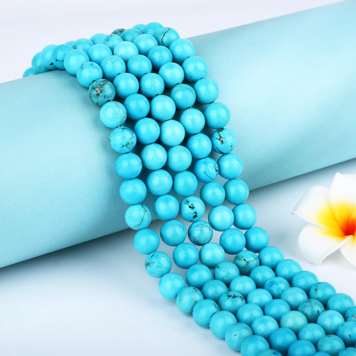 CMBYN Natural Stone Beads Round Genuine Real Stone Beading Strand Loose Gemstones DIY Smooth Bead for Bracelet Necklace Earrings Jewelry Making (Blue Turquoise, 10mm 36 Pieces)